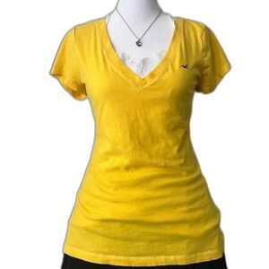 Hollister Y2K yellow V-neck tee classic logo